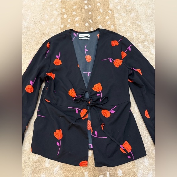Urban Outfitters black purple orange floral wrap blouse women’s size medium - Picture 3 of 9